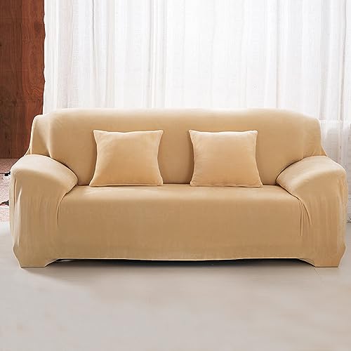 Hiseng Sofa Überzug, Stretch Sofabezug 1 2 3 4 Sitzer Polyesterfaser Couch Überzug Waschbar Universal Sofa Cover Samt Sofaschoner für Haustiere Und Kind (Beige,2-Sitzer) von Hiseng