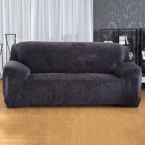 Hiseng Sofa Überzug, Stretch Sofabezug 1 2 3 4 Sitzer Polyesterfaser Couch Überzug Waschbar Universal Sofa Cover Samt Sofaschoner für Haustiere Und Kind (Grau,2-Sitzer) von Hiseng