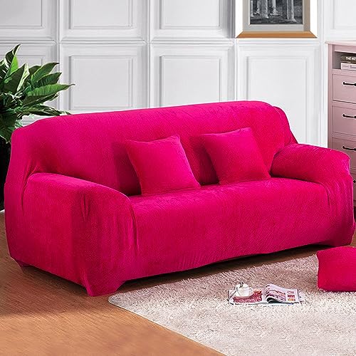 Hiseng Sofa Überzug, Stretch Sofabezug 1 2 3 4 Sitzer Polyesterfaser Couch Überzug Waschbar Universal Sofa Cover Samt Sofaschoner für Haustiere Und Kind (Rosa,3-Sitzer) von Hiseng