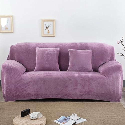 Hiseng Sofa Überzug, Stretch Sofabezug 1 2 3 4 Sitzer Polyesterfaser Couch Überzug Waschbar Universal Sofa Cover Samt Sofaschoner für Haustiere Und Kind (Taro Violett,2-Sitzer) von Hiseng