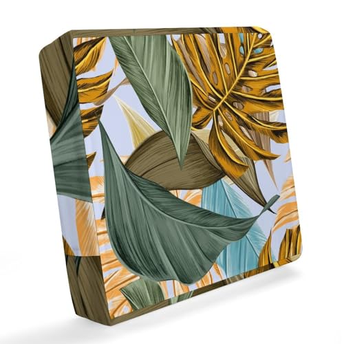 Hiseng Sofa Überzug Wasserdicht Outdoor Kissen Sofabezug Palmen-Muster Wasserdichten Sofa Sitzkissenbezug Wetterfest Sofabezug für Terrassenmöbel Garten Gartenpolster (Gold,64x64x10cm) von Hiseng
