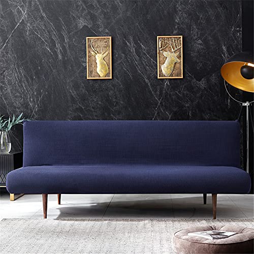 Hiseng Sofabezug 3 Sitzer Ohne Armlehne, Moderner Druck Clic Clac Sofahusse Stretch Schutzhülle Protector Bettcouch Schonbezug Couch überzug Sofabettüberzug (L:180-200cm,Dunkelblau) von Hiseng