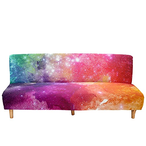 Hiseng Sofabezug Ohne Armlehne 2-3 Sitzer Sternenklarer Himmel Druck Armlose Sofaüberwurf Stretch Sofahusse Spandex Abdeckung Futon Protector Elastisch Antirutsch Couch Schlafsofa (160-190cm,E) von Hiseng
