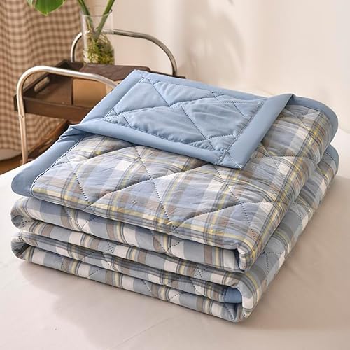 Hiseng Sommer Tagesdecke, Karo-Muster Bettüberwurf de Gesteppt, Steppdecke Tagesdecken mit Präge, Mikrofaser Wohnzimmer Sofaüberwurf Wohndecke für Doppelbett Einzelbett (hellblau,150x200cm) von Hiseng