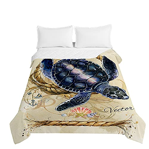 Hiseng Sommer Tagesdecke, Mikrofaser Bettüberwurf de Gesteppt mit Schildkröten Muster, Tagesdecken mit Prägemuster, Wohndecke für Doppelbett Einzelbett oder Kinder (Khaki,230x280cm) von Hiseng