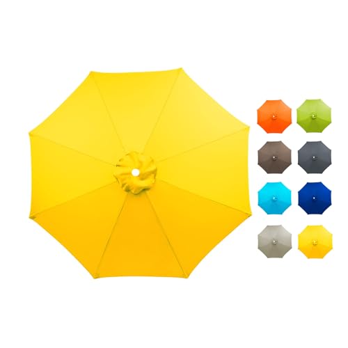 Hiseng Sonnenschirm Ersatzbezug 2/2.5/3.0m 6/8 Streben Schirmbezug Strand Garten Sonnenschirm Ersatzteile UV-Schutz für Terrassenschirm Balkon Garten Pool Strand (2.7m/6 Streben,Gelb) von Hiseng