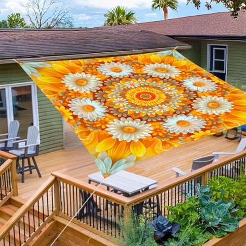 Hiseng Sonnensegel Wasserdicht, 3D Blume Muster Sonnensegel Markise Tarp mit 4 Seilen Rechteckig Quadratisch UV Schutz 95% Atmungsaktiv Sonnenschutz Windschutz (Chrysantheme,2x2m) von Hiseng