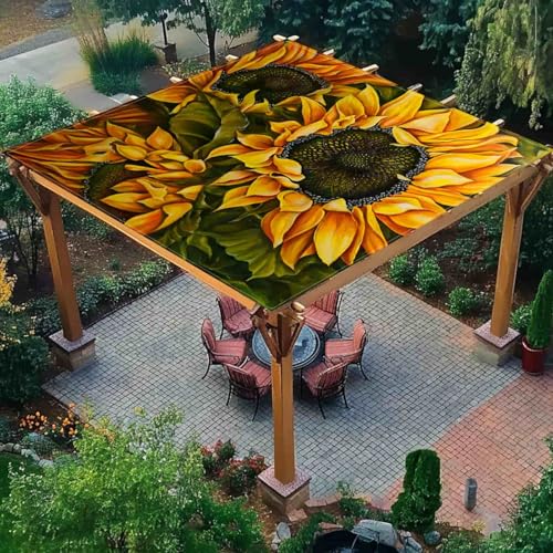 Hiseng Sonnensegel Wasserdicht, 3D Blume Muster Sonnensegel Markise Tarp mit 4 Seilen Rechteckig Quadratisch UV Schutz 95% Atmungsaktiv Sonnenschutz Windschutz (Gelb Sonnenblume,2x2.4m) von Hiseng