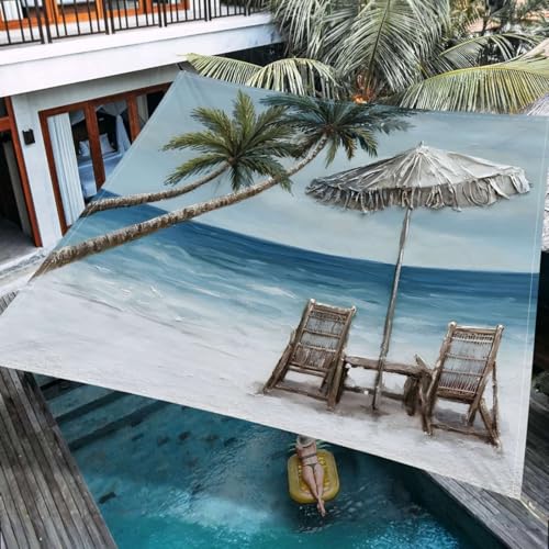 Hiseng Sonnensegel Wasserdicht, 3D Kokosnussbaum Muster Sonnensegel Markise Tarp mit 4 Seilen Rechteckig Quadratisch UV Schutz 95% Atmungsaktiv Sonnenschutz (Ozean,1.5x1.5m) von Hiseng