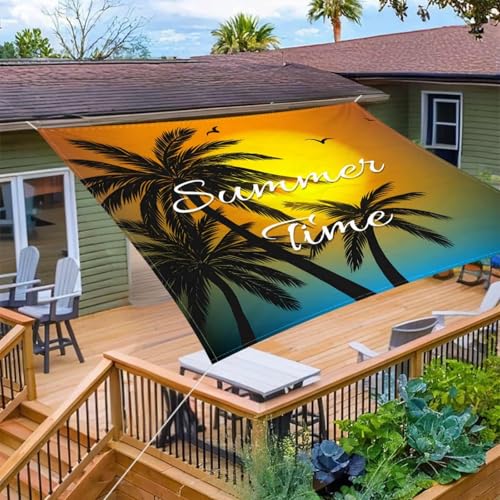 Hiseng Sonnensegel Wasserdicht, 3D Kokosnussbaum Muster Sonnensegel Markise Tarp mit 4 Seilen Rechteckig Quadratisch UV Schutz 95% Atmungsaktiv Sonnenschutz (Sonnenaufgang,2x2.4m) von Hiseng