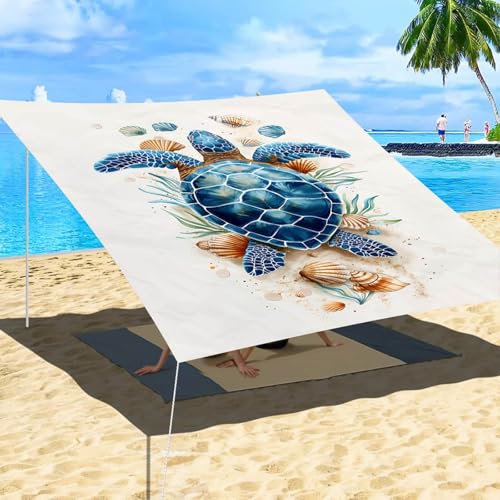 Hiseng Sonnensegel Wasserdicht, 3D Meeresschildkröte Muster Sonnensegel Markise Tarp mit 4 Seilen Rechteckig Quadratisch UV Schutz 95% Atmungsaktiv Sonnenschutz (Panzer,1.8x1.8m) von Hiseng