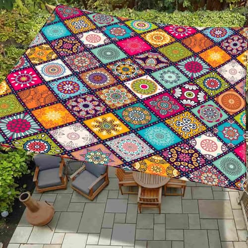 Hiseng Sonnensegel Wasserdicht, Mandala Stil Sonnensegel Markise Tarp mit 4 Seilen Rechteckig Quadratisch UV Schutz 95% Atmungsaktiv Sonnenschutz Windschutz für Outdoor (Kaleidoskop,2x2.4m) von Hiseng