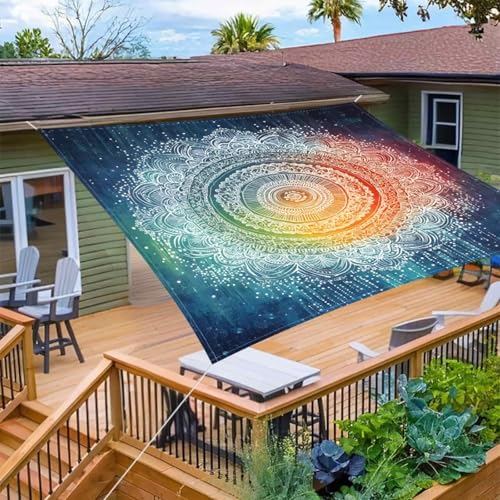 Hiseng Sonnensegel Wasserdicht, Sonnensegel Markise Tarp mit 4 Seilen Mandala Stil Rechteckig Quadratisch UV Schutz 95% Atmungsaktiv Sonnenschutz Windschutz für Outdoor Balkon (Stil 13,1.5x1.5m) von Hiseng