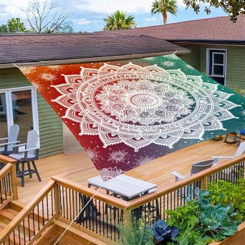 Hiseng Sonnensegel Wasserdicht, Sonnensegel Markise Tarp mit 4 Seilen Mandala Stil Rechteckig Quadratisch UV Schutz 95% Atmungsaktiv Sonnenschutz Windschutz für Outdoor Balkon (Stil 17,2x2m) von Hiseng