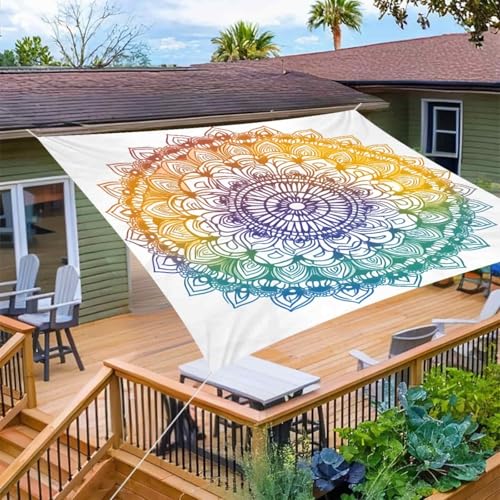 Hiseng Sonnensegel Wasserdicht, Sonnensegel Markise Tarp mit 4 Seilen Mandala Stil Rechteckig Quadratisch UV Schutz 95% Atmungsaktiv Sonnenschutz Windschutz für Outdoor Balkon (Stil 18,2x2m) von Hiseng