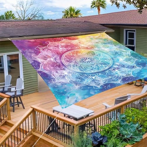Hiseng Sonnensegel Wasserdicht, Sonnensegel Markise Tarp mit 4 Seilen Mandala Stil Rechteckig Quadratisch UV Schutz 95% Atmungsaktiv Sonnenschutz Windschutz für Outdoor Balkon (Stil 20,2x2m) von Hiseng
