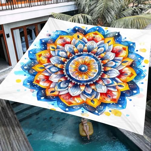 Hiseng Sonnensegel Wasserdicht, Sonnensegel Markise Tarp mit 4 Seilen Mandala Stil Rechteckig Quadratisch UV Schutz 95% Atmungsaktiv Sonnenschutz Windschutz für Outdoor Balkon (Stil 26,2x2m) von Hiseng