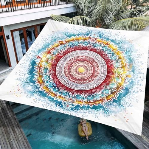 Hiseng Sonnensegel Wasserdicht, Sonnensegel Markise Tarp mit 4 Seilen Mandala Stil Rechteckig Quadratisch UV Schutz 95% Atmungsaktiv Sonnenschutz Windschutz für Outdoor Balkon (Stil 29,1.8x1.8m) von Hiseng