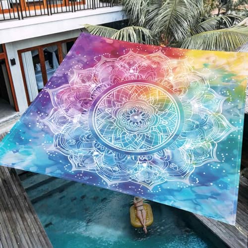 Hiseng Sonnensegel Wasserdicht, Sonnensegel Markise Tarp mit 4 Seilen Mandala Stil Rechteckig Quadratisch UV Schutz 95% Atmungsaktiv Sonnenschutz Windschutz für Outdoor Balkon (Stil 30,2x2.4m) von Hiseng