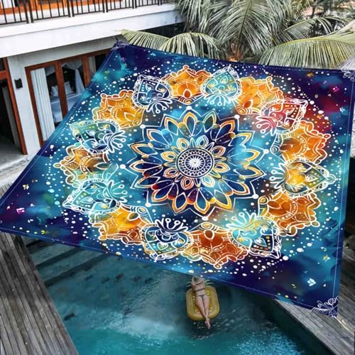 Hiseng Sonnensegel Wasserdicht, Sonnensegel Markise Tarp mit 4 Seilen Mandala Stil Rechteckig Quadratisch UV Schutz 95% Atmungsaktiv Sonnenschutz Windschutz für Outdoor Balkon (Stil 5,2x2m) von Hiseng