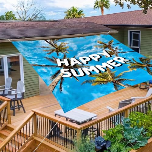 Hiseng Sonnensegel Wasserdicht, Tropisch Stil Sonnensegel Markise Tarp mit 4 Seilen Rechteckig Quadratisch UV Schutz 95% Atmungsaktiv Sonnenschutz Windschutz für Outdoor (Kokosnussbaum,2x2.4m) von Hiseng