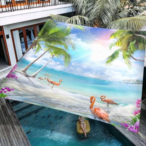 Hiseng Sonnensegel Wasserdicht, Tropisch Stil Sonnensegel Markise Tarp mit 4 Seilen Rechteckig Quadratisch UV Schutz 95% Atmungsaktiv Sonnenschutz Windschutz für Outdoor (Rosa Flamingo,2x2.4m) von Hiseng