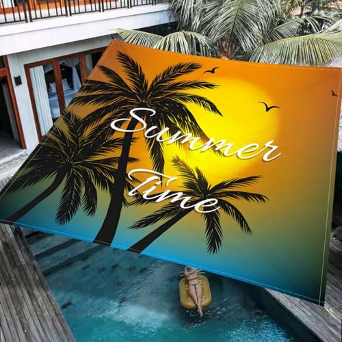 Hiseng Sonnensegel Wasserdicht, Tropisch Stil Sonnensegel Markise Tarp mit 4 Seilen Rechteckig Quadratisch UV Schutz 95% Atmungsaktiv Sonnenschutz Windschutz für Outdoor (Sonnenaufgang,1.5x1.5m) von Hiseng