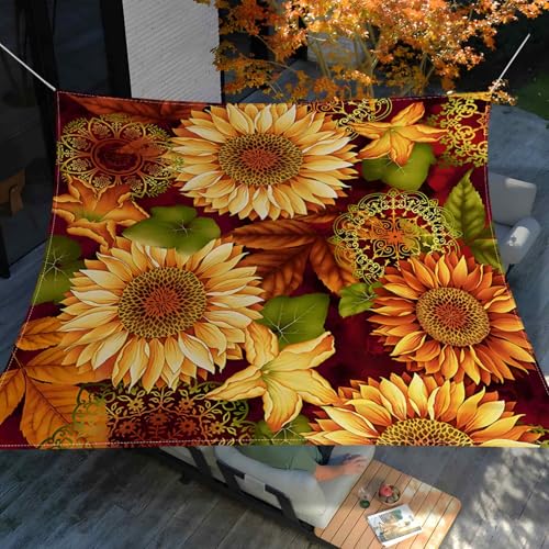Hiseng Sonnensegel Wasserdicht Quadratisch, 3D Blume Muster Sonnensegel Rechteckig mit 4 Seilen Markise Tarp UV Schutz 95% Atmungsaktiv Sonnenschutz Windschutz (Gelb Blume,2x2.4m) von Hiseng