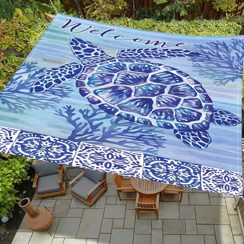 Hiseng Sonnensegel Wasserdicht Quadratisch, 3D Meeresschildkröte Muster Sonnensegel Rechteckig mit 4 Seilen Markise Tarp UV Schutz 95% Sonnenschutz Windschutz (Koralle,2x2m) von Hiseng