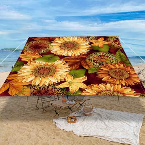 Hiseng Sonnensegel Wasserdicht Quadratisch, 3D Sonnenblume Muster Sonnensegel Rechteckig mit 4 Seilen Markise Tarp UV Schutz 95% Atmungsaktiv Sonnenschutz Windschutz (Gelb Blume,2x2m) von Hiseng