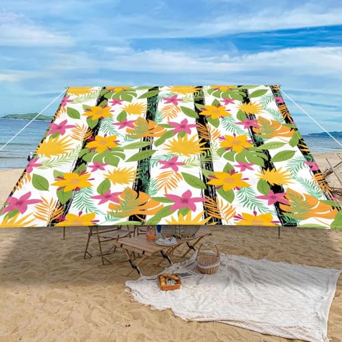 Hiseng Sonnensegel Wasserdicht Quadratisch, 3D Tropisch Stil Sonnensegel Rechteckig mit 4 Seilen Markise Tarp UV Schutz 95% Atmungsaktiv Sonnenschutz Windschutz (Pflanze Blume,1.5x1.5m) von Hiseng