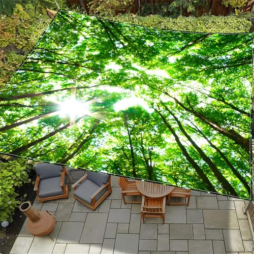 Hiseng Sonnensegel Wasserdicht Rechteckig Quadrat, 3D Grün Wald Muster Baldachin Segel mit 4 Seilen UV Schutz 95% Markise Tarp Terrasse Sonnenschutz für Balkon Garten (Grün Wald,2x2m) von Hiseng