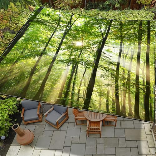 Hiseng Sonnensegel Wasserdicht Rechteckig Quadrat, 3D Grün Wald Muster Baldachin Segel mit 4 Seilen UV Schutz 95% Markise Tarp Terrasse Sonnenschutz für Balkon Garten (Sonnenlicht,2x2.4m) von Hiseng