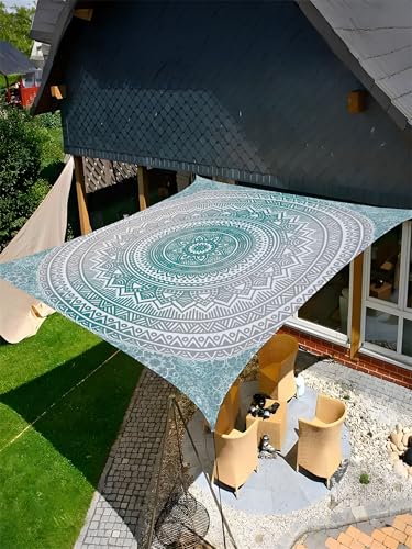 Hiseng Sonnensegel Wasserdicht Rechteckig Quadrat, Ethnisch Stil Baldachin Segel mit 4 Seilen UV Schutz 95% Atmungsaktiv Markise Tarp Terrasse Sonnenschutz für Balkon (Grün Blatt,2x2.4m) von Hiseng
