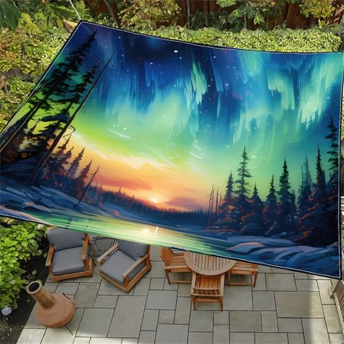 Hiseng Sonnensegel mit Ösen, Aurora-Druck Polyester Outdoor Markise, Sonnensegel Wasserdicht, Outdoor Wetterfest UV-Schut Markise, Tarp für Terrasse, Hinterhof, Rasen, Garten (Gelb,1.5x1.5m) von Hiseng