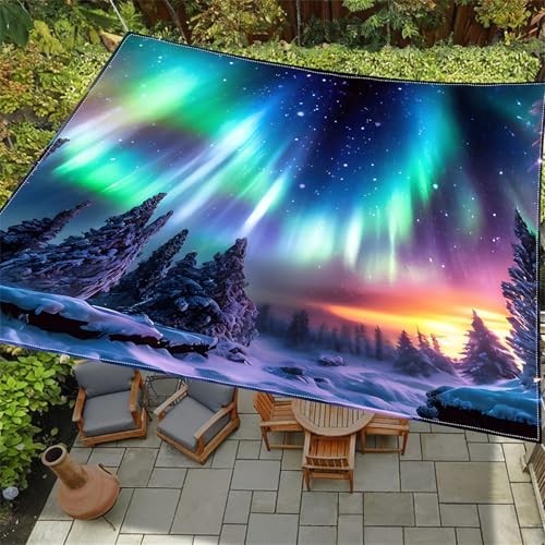 Hiseng Sonnensegel mit Ösen, Aurora-Druck Polyester Outdoor Markise, Sonnensegel Wasserdicht, Outdoor Wetterfest UV-Schut Markise, Tarp für Terrasse, Hinterhof, Rasen, Garten (Mehrfarbig,2x2m) von Hiseng