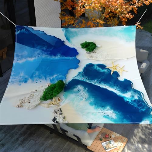 Hiseng Sonnensegel mit Ösen, Blauer Meeresdruck Polyester Outdoor Markise, Sonnensegel Wasserdicht, Outdoor Wetterfest UV-Schut Markise, Tarp für Terrasse, Hinterhof, Garten (Strand 7,1.5x1.5m) von Hiseng