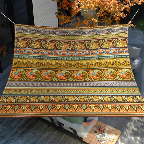 Hiseng Sonnensegel mit Ösen, Brauner Mandala-Druck Polyester Outdoor Markise, Sonnensegel Wasserdicht, Outdoor Wetterfest UV-Schut Markise, Tarp für Terrasse,Hinterhof,Rasen,Garten (Braun 4,2x2.4m) von Hiseng