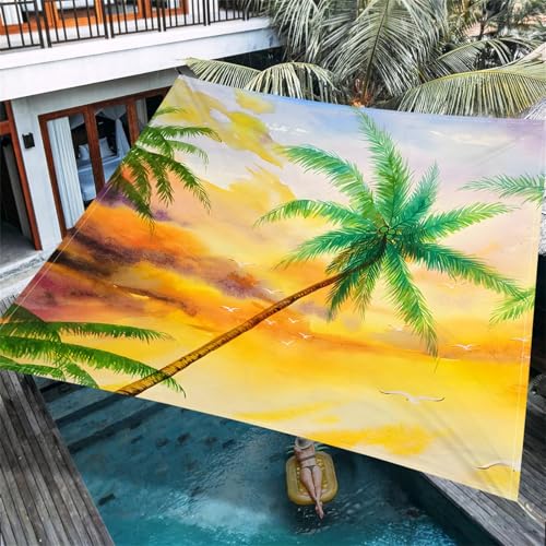 Hiseng Sonnensegel mit Ösen, Tropischer Sommerbaum Polyester Outdoor Markise, Sonnensegel Wasserdicht, Outdoor Wetterfest UV-Schut Markise, Tarp für Terrasse, Hinterhof, Rasen (Gelb,2x2.4m) von Hiseng
