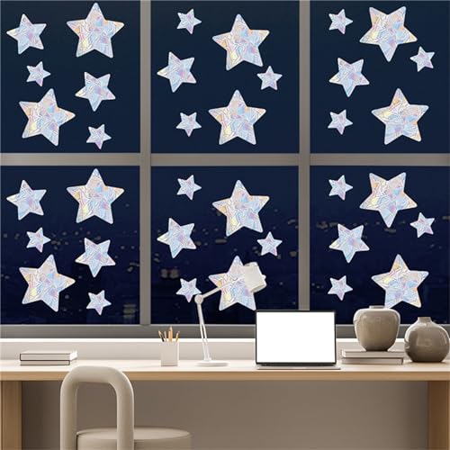 Hiseng Sterne Form Suncatcher Fensterbilder, 2 Blatt (36 Stück) Fensteraufkleber Fenster Abziehbilder Fensterdeko Aufkleber Fenster Aufkleber, Doppelseitig und Selbstklebend (Sternenklarer Himmel) von Hiseng