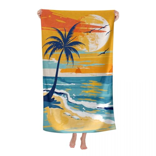 Hiseng Strandtuch Mikrofaser Groß Leicht, Strandhandtuch Schnelltrocknend Weich Mikrofaser Reise Handtuch Outdoor Tragbares Badetuch für Strand oder Pool (70 * 140cm,Kokosnussbaum 1) von Hiseng