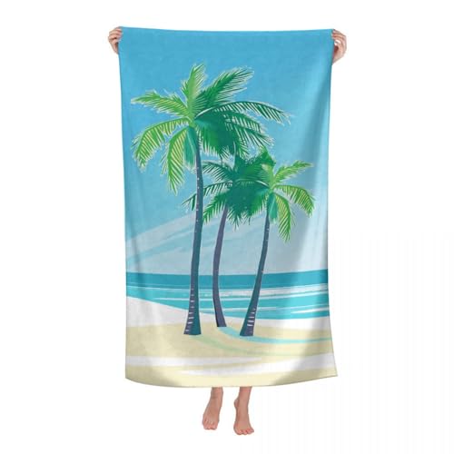 Hiseng Strandtuch Mikrofaser Groß Leicht, Strandhandtuch Schnelltrocknend Weich Mikrofaser Reise Handtuch Outdoor Tragbares Badetuch für Strand oder Pool (70 * 140cm,Kokosnussbaum 2) von Hiseng