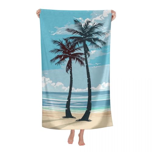 Hiseng Strandtuch Mikrofaser Groß Leicht, Strandhandtuch Schnelltrocknend Weich Mikrofaser Reise Handtuch Outdoor Tragbares Badetuch für Strand oder Pool (70 * 140cm,Kokosnussbaum 6) von Hiseng