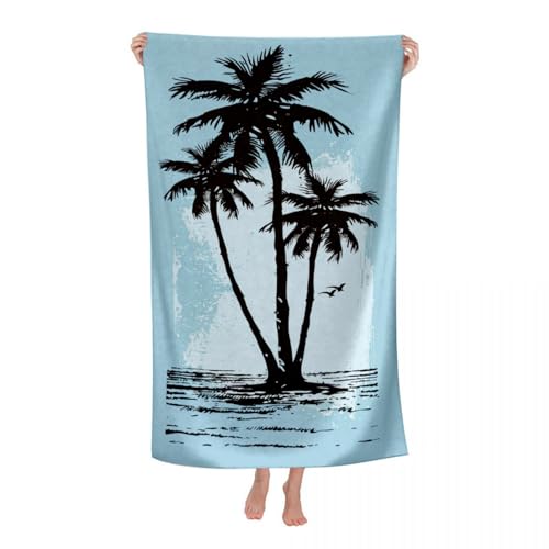 Hiseng Strandtuch Mikrofaser Groß Leicht, Strandhandtuch Schnelltrocknend Weich Mikrofaser Reise Handtuch Outdoor Tragbares Badetuch für Strand oder Pool (70 * 140cm,Kokosnussbaum 7) von Hiseng