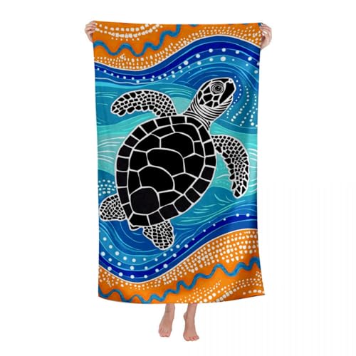 Hiseng Strandtuch Mikrofaser Groß Leicht, Strandhandtuch Schnelltrocknend Weich Mikrofaser Reise Handtuch Outdoor Tragbares Badetuch für Strand oder Pool (70 * 140cm,Meeresschildkröte 1) von Hiseng