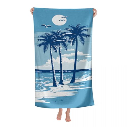 Hiseng Strandtuch Mikrofaser Groß Leicht, Strandhandtuch Schnelltrocknend Weich Mikrofaser Reise Handtuch Outdoor Tragbares Badetuch für Strand oder Pool (80 * 160cm,Kokosnussbaum 10) von Hiseng