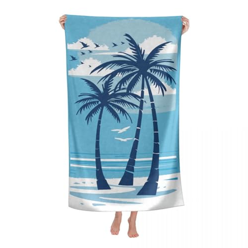 Hiseng Strandtuch Mikrofaser Groß Leicht, Strandhandtuch Schnelltrocknend Weich Mikrofaser Reise Handtuch Outdoor Tragbares Badetuch für Strand oder Pool (80 * 160cm,Kokosnussbaum 3) von Hiseng