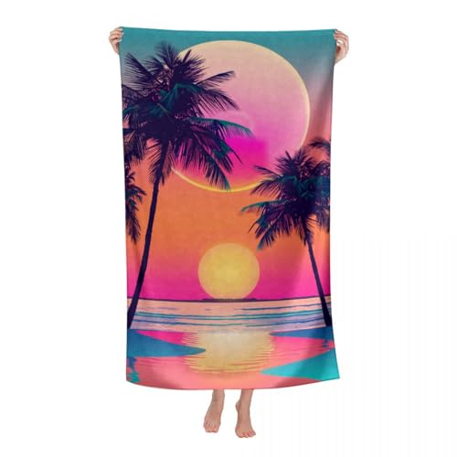 Hiseng Strandtuch Mikrofaser Groß Leicht, Strandhandtuch Schnelltrocknend Weich Mikrofaser Reise Handtuch Outdoor Tragbares Badetuch für Strand oder Pool (80 * 160cm,Kokosnussbaum 5) von Hiseng