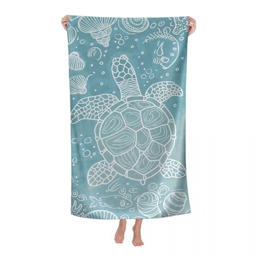 Hiseng Strandtuch Mikrofaser Groß Leicht, Strandhandtuch Schnelltrocknend Weich Mikrofaser Reise Handtuch Outdoor Tragbares Badetuch für Strand oder Pool (80 * 160cm,Meeresschildkröte 4) von Hiseng
