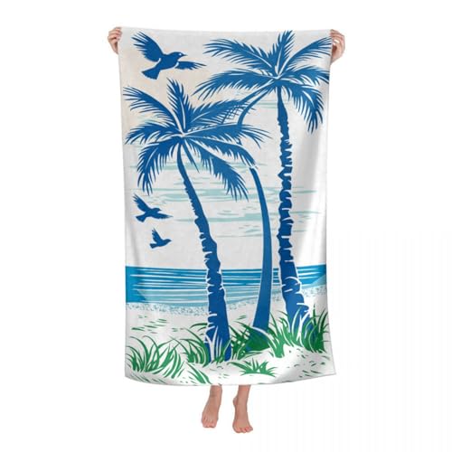 Hiseng Strandtuch Mikrofaser Groß Leicht, Strandhandtuch Schnelltrocknend Weich Mikrofaser Reise Handtuch Outdoor Tragbares Badetuch für Strand oder Pool (80 * 180cm,Kokosnussbaum 9) von Hiseng